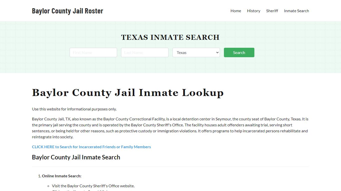 Baylor County Jail Roster Lookup, TX, Inmate Search