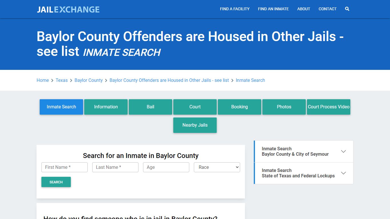 Baylor County Offenders are Housed in Other Jails - see list