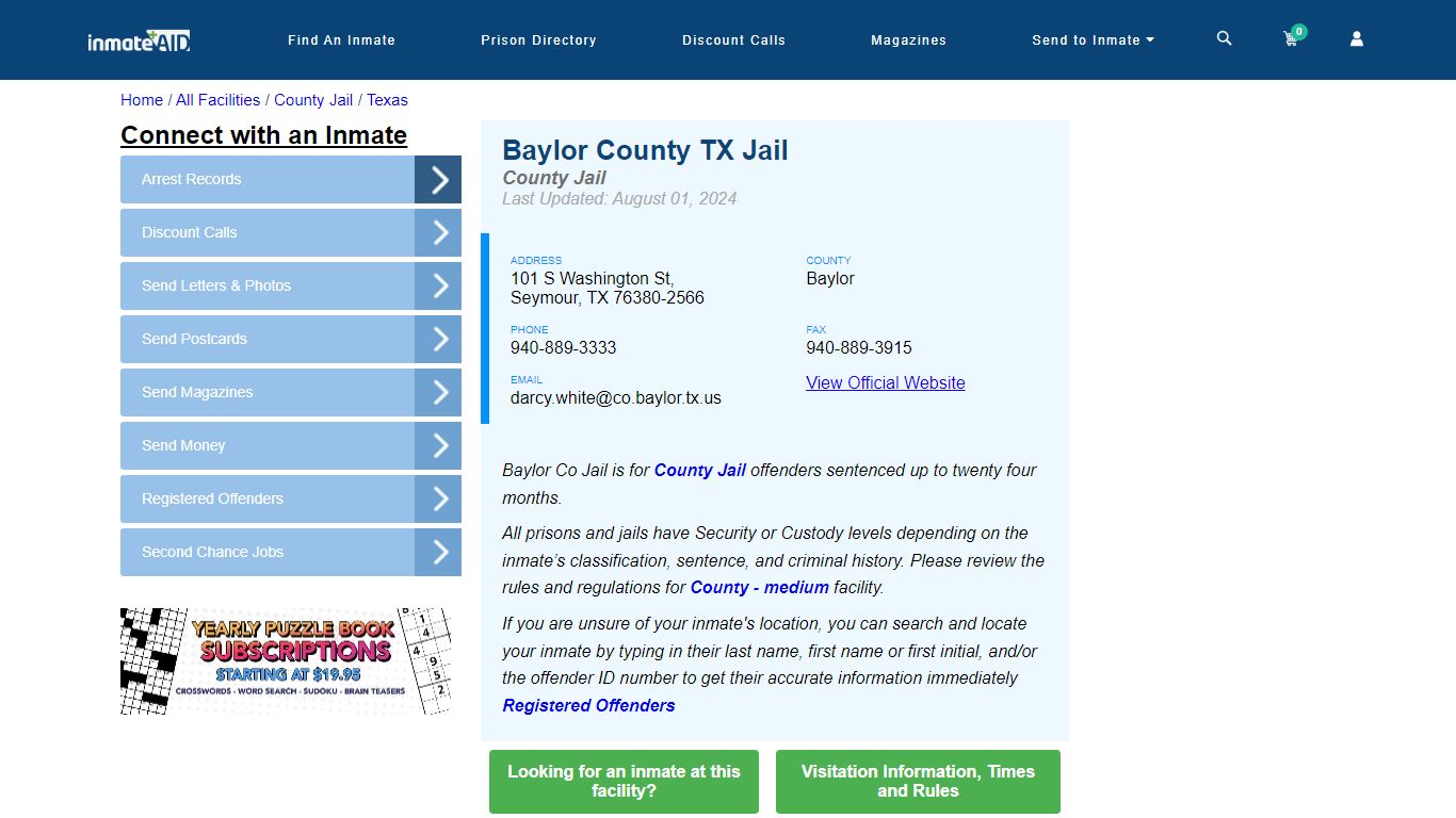 Baylor County TX Jail - Inmate Locator